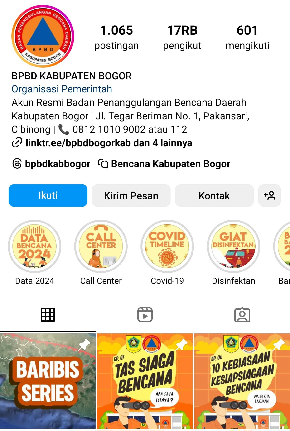 Media Sosial BPBD Kabupaten Bogor