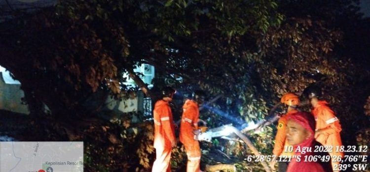 Hujan Deras Disertai Angin Kencang Mengakibatkan Pohon Tumbang di Togtogan Kecamatan Cibinongamatan
